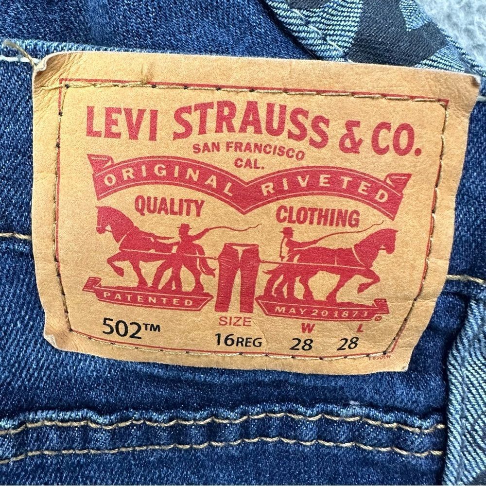 Levis 502 Jeans Womens 16 Regular Blue  Tapered Leg Stipe Logo Denim Prep 28x29* - Picture 13 of 16